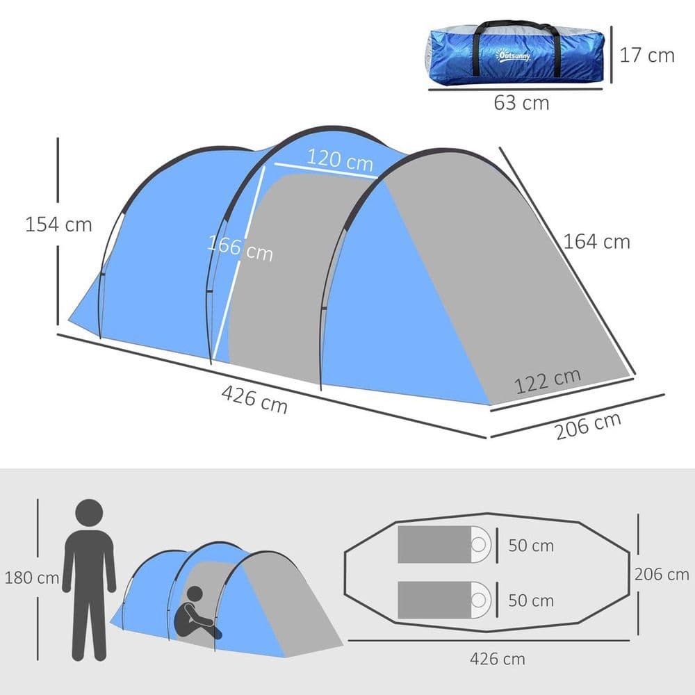 image-3 Man 2 Room Tent Camping Tent With Living Area Air Vents Blue