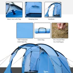 image-3 Man 2 Room Tent Camping Tent With Living Area Air Vents Blue
