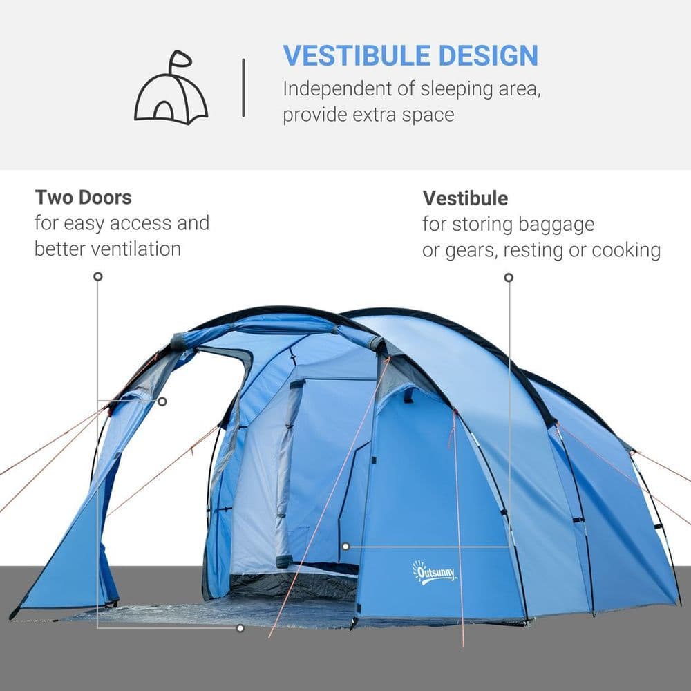 image-3 Man 2 Room Tent Camping Tent With Living Area Air Vents Blue