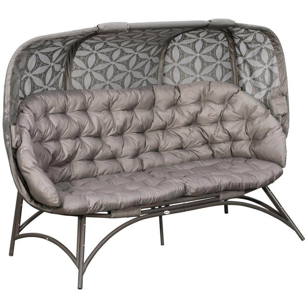 image-3 Seater Folding Outdoor Egg Chair w/ Flower Pattern, Holder Bags