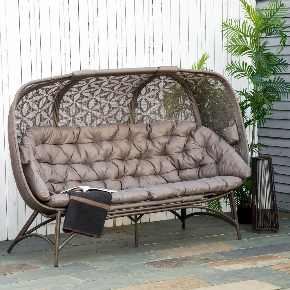 image-3 Seater Folding Outdoor Egg Chair w/ Flower Pattern, Holder Bags