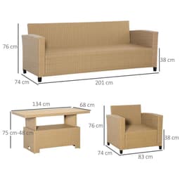 image-4 PCS Patio Wicker Aluminum Conversation Furniture Sofa Set w/ Table