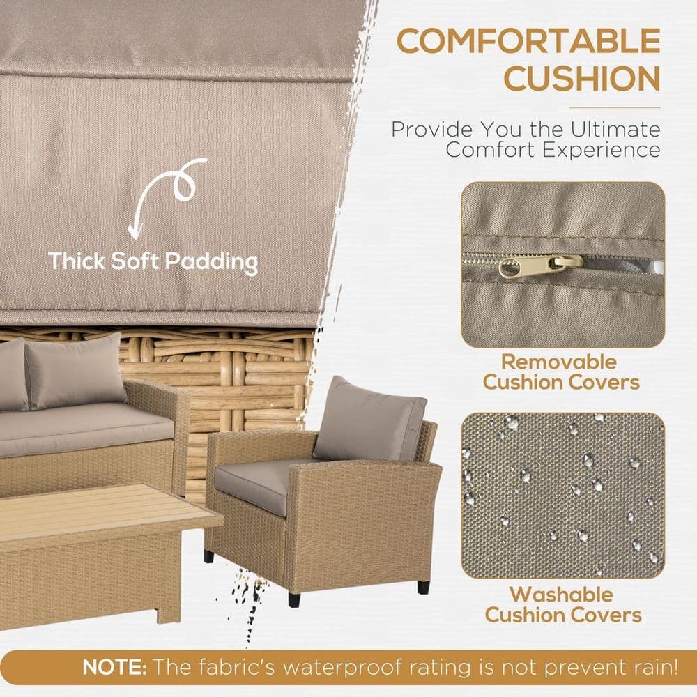 image-4 PCS Patio Wicker Aluminum Conversation Furniture Sofa Set w/ Table