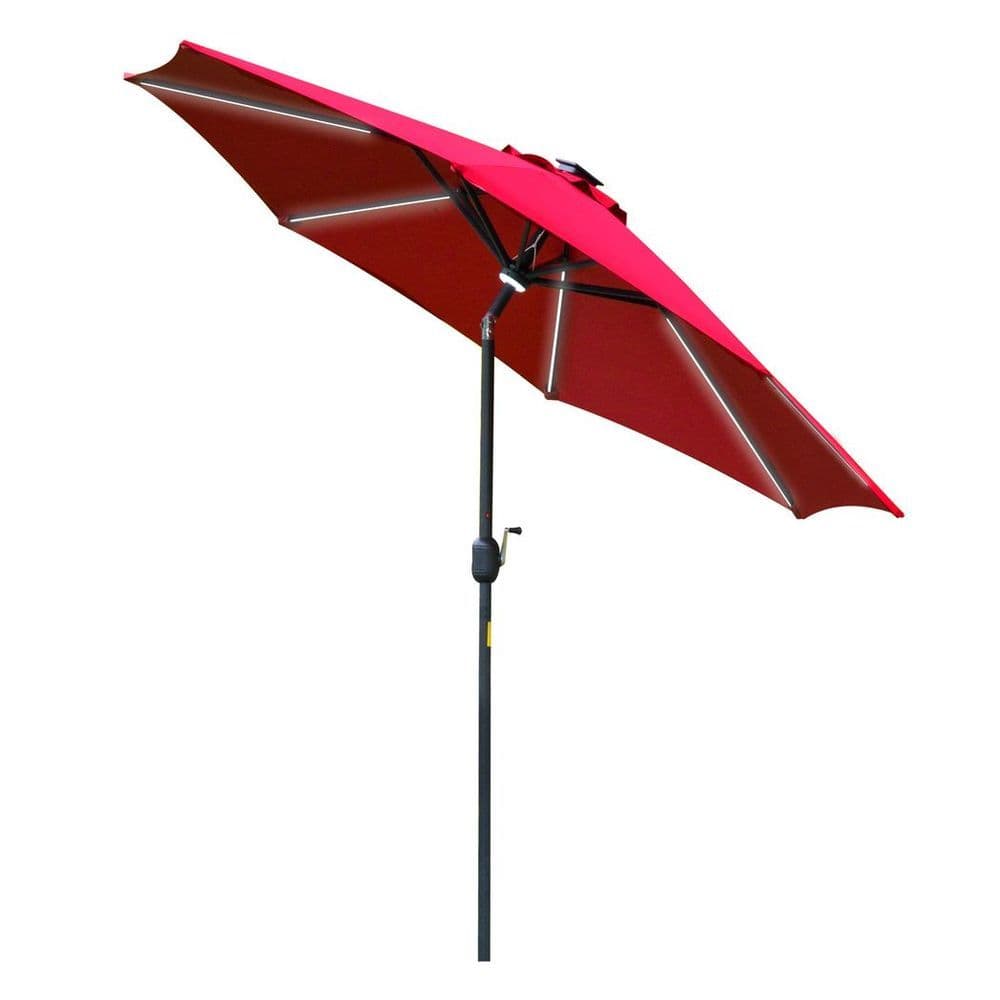image-2.7m Garden Parasol Summer Shelter w/ LED Solar Light Crank Tilt Red
