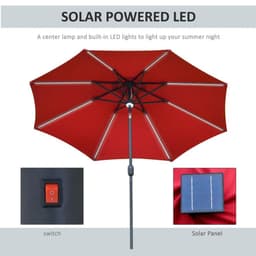 image-2.7m Garden Parasol Summer Shelter w/ LED Solar Light Crank Tilt Red