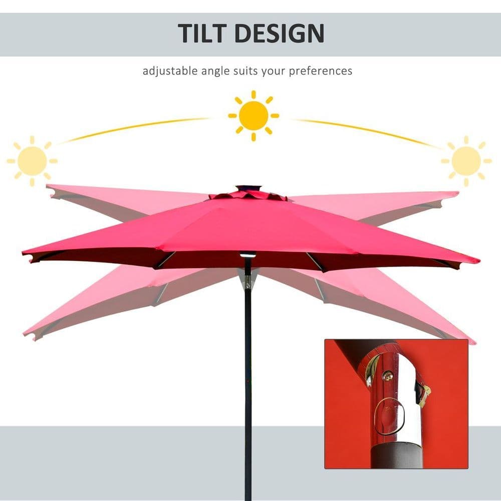 image-2.7m Garden Parasol Summer Shelter w/ LED Solar Light Crank Tilt Red