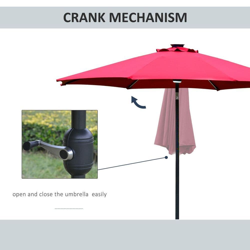 image-2.7m Garden Parasol Summer Shelter w/ LED Solar Light Crank Tilt Red