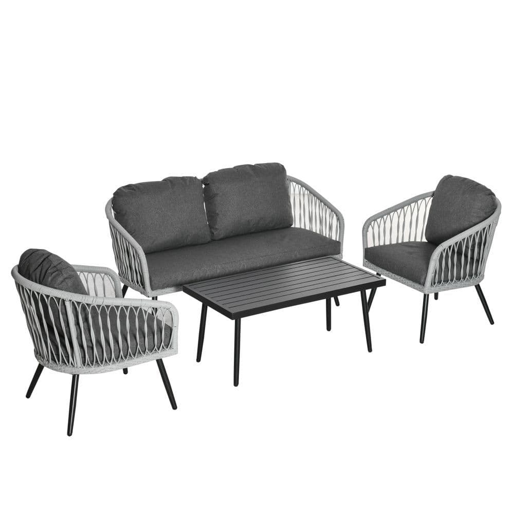 image-4 Piece Rattan Patio Sofa Set w/ 2 Sofa 1 Loveseat & Coffee Table