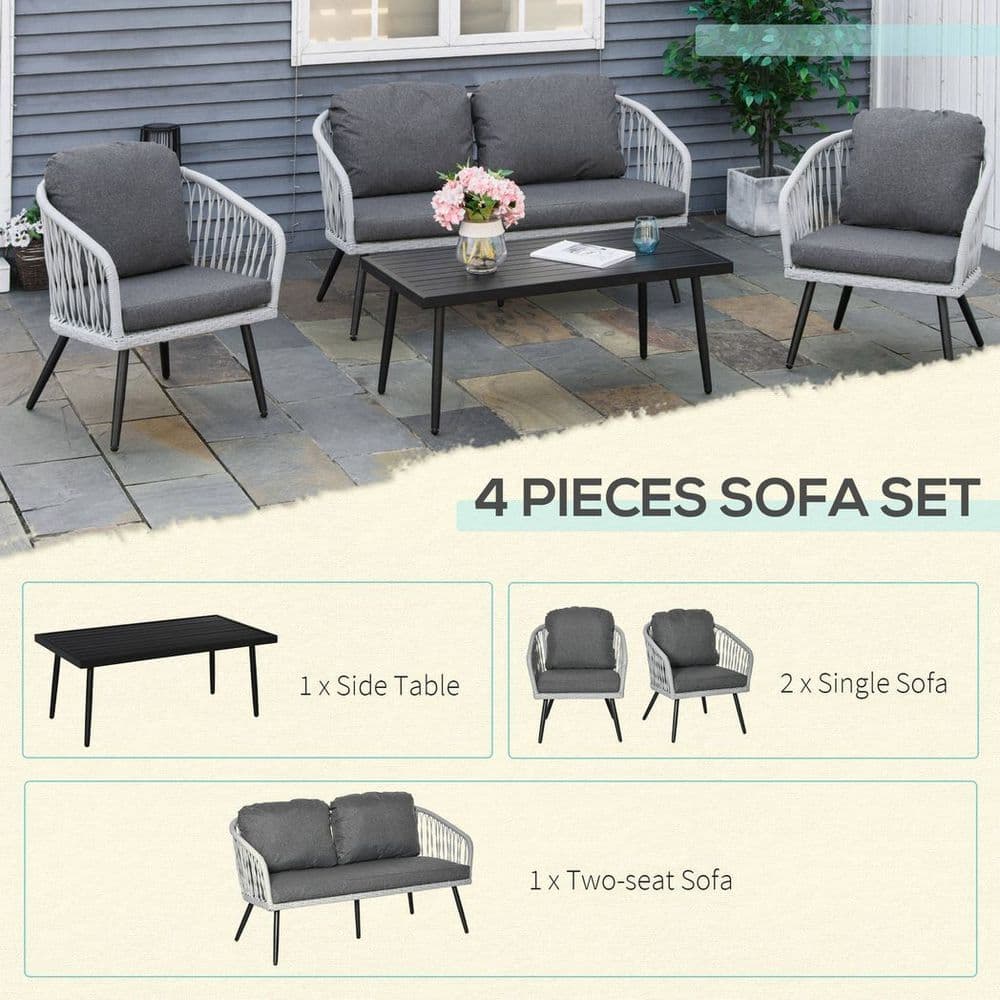 image-4 Piece Rattan Patio Sofa Set w/ 2 Sofa 1 Loveseat & Coffee Table