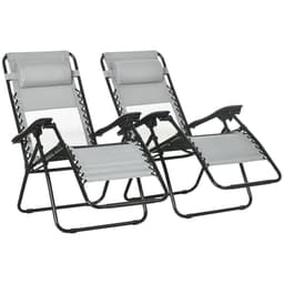 image-Foldable Garden Recliner Chair Set of 2 w/ Footstool & Headrest, Grey