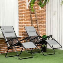 image-Foldable Garden Recliner Chair Set of 2 w/ Footstool & Headrest, Grey