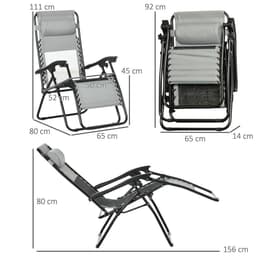 image-Foldable Garden Recliner Chair Set of 2 w/ Footstool & Headrest, Grey