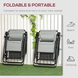 image-Foldable Garden Recliner Chair Set of 2 w/ Footstool & Headrest, Grey