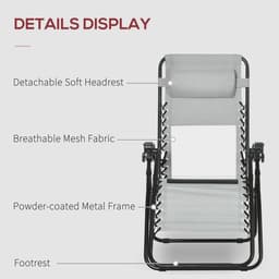 image-Foldable Garden Recliner Chair Set of 2 w/ Footstool & Headrest, Grey