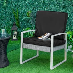 image-2 Pieces Seat Cushion and Back Pad Set for Rattan Furniture Black