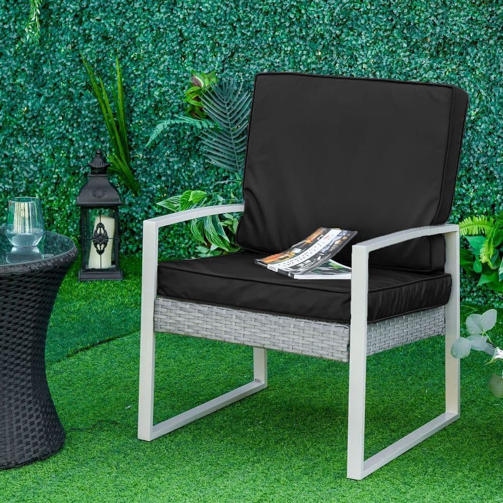 image-2 Pieces Seat Cushion and Back Pad Set for Rattan Furniture Black