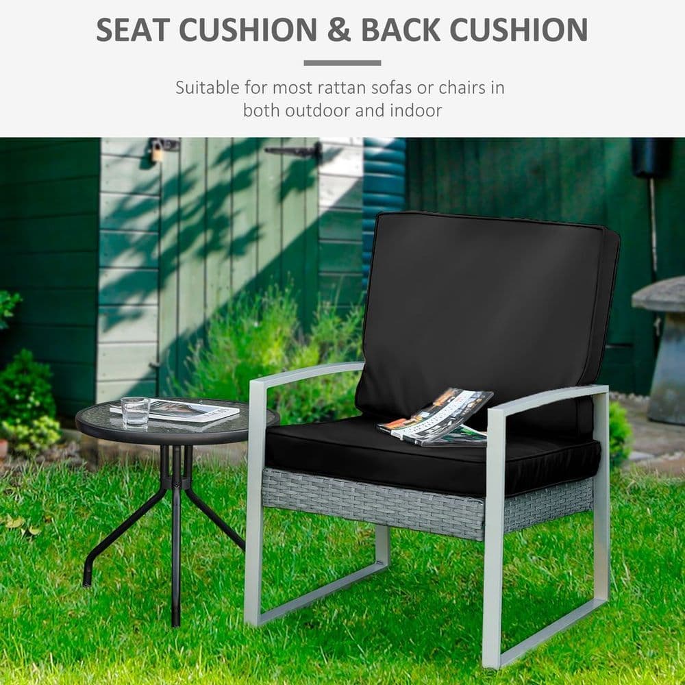 image-2 Pieces Seat Cushion and Back Pad Set for Rattan Furniture Black