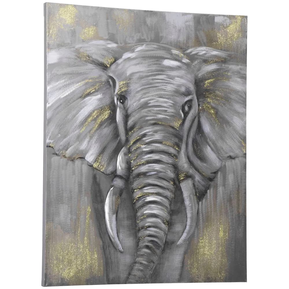 image-Hand-Painted Canvas Wall Art Elephant for Living Room Bedroom, 100x80cm