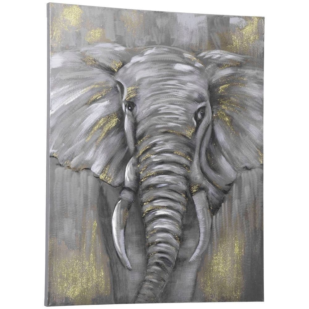 image-Hand-Painted Canvas Wall Art Elephant for Living Room Bedroom, 100x80cm