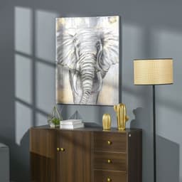 image-Hand-Painted Canvas Wall Art Elephant for Living Room Bedroom, 100x80cm