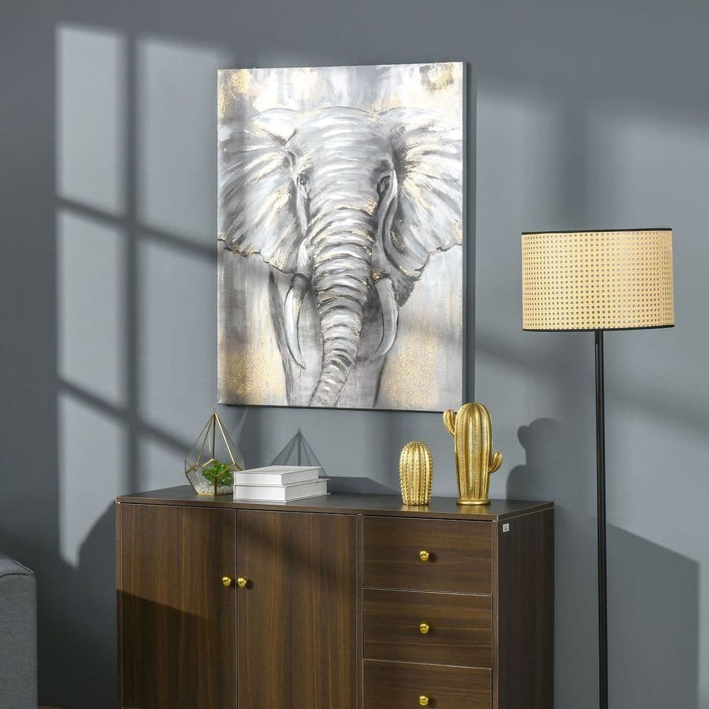 image-Hand-Painted Canvas Wall Art Elephant for Living Room Bedroom, 100x80cm