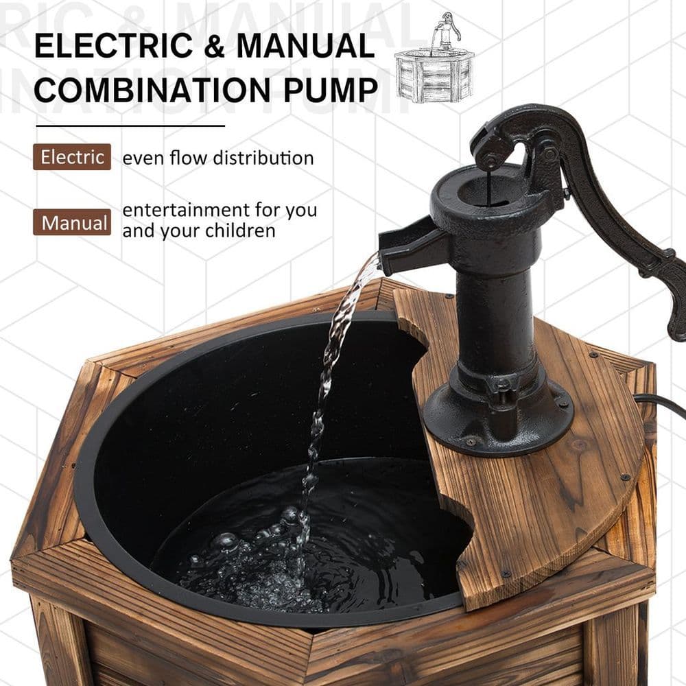 image-Rustic Fir Wooden Fountain Water Fountain w/ Pump , Carbonized Color