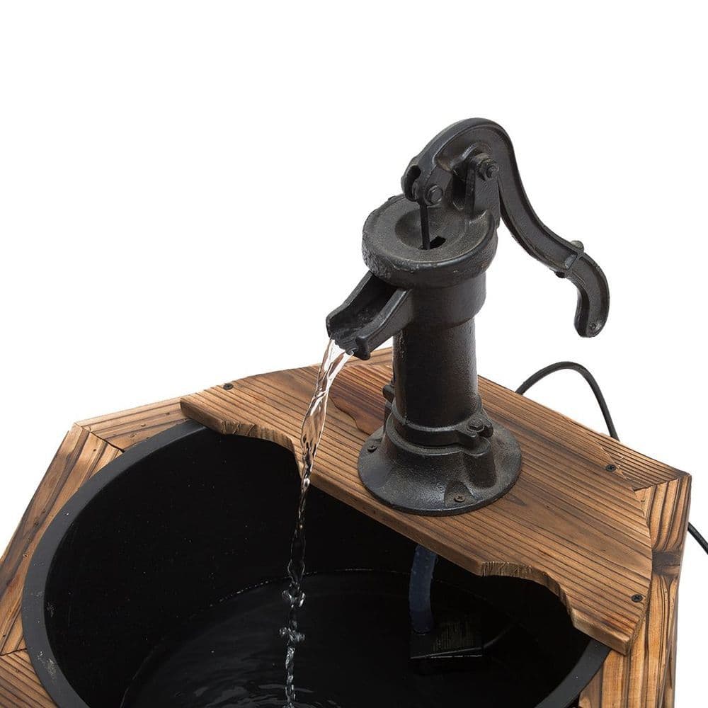 image-Rustic Fir Wooden Fountain Water Fountain w/ Pump , Carbonized Color
