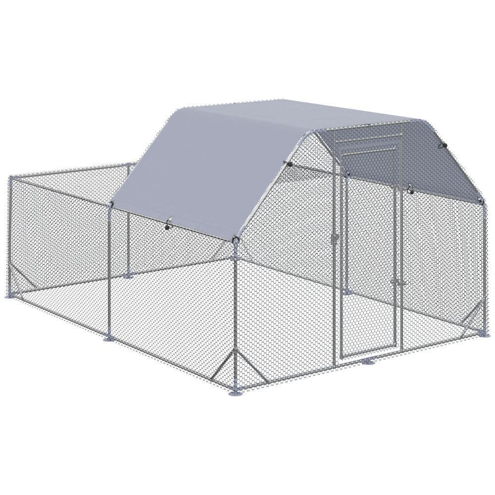 image-Chicken Run W/ Roof, Walk In Chicken Coop for 10-12 Chickens, Hen House
