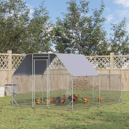 image-Chicken Run W/ Roof, Walk In Chicken Coop for 10-12 Chickens, Hen House