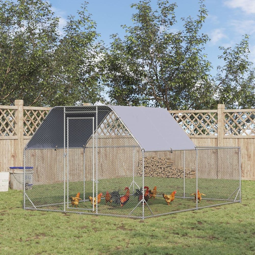 image-Chicken Run W/ Roof, Walk In Chicken Coop for 10-12 Chickens, Hen House