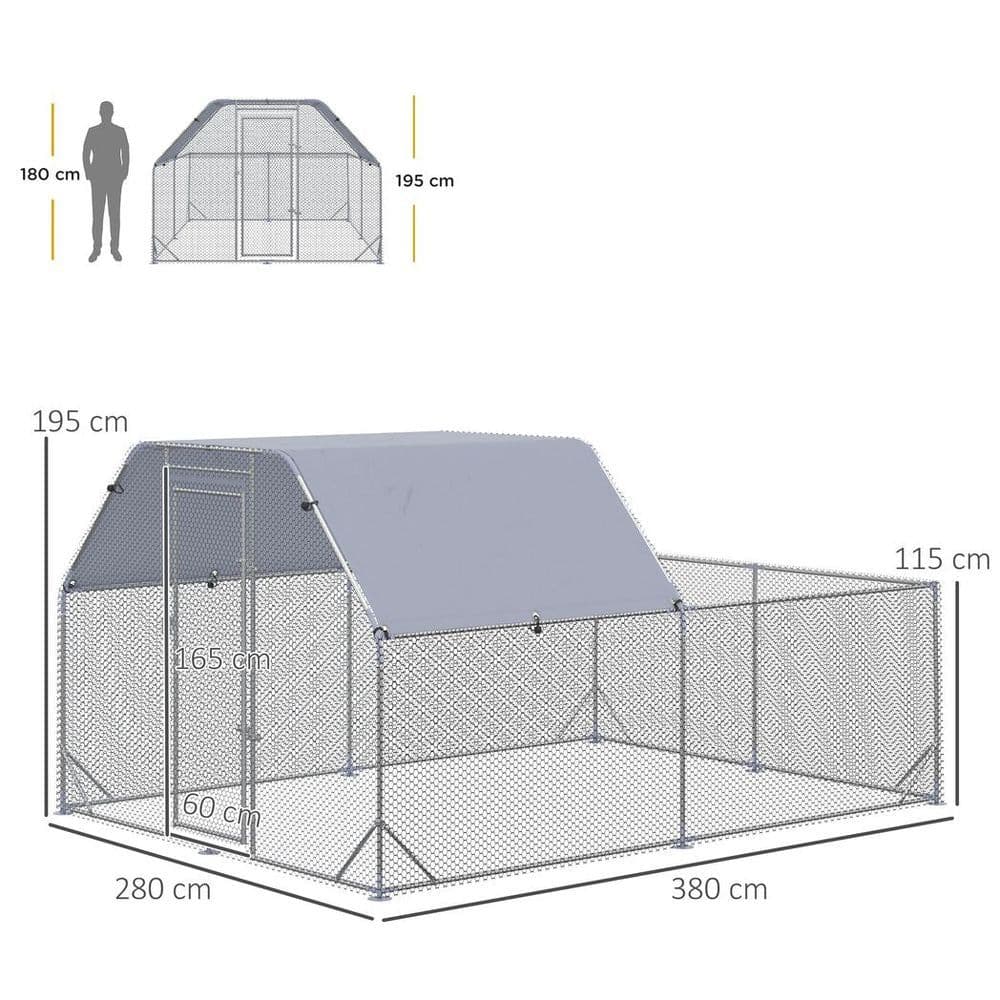 image-Chicken Run W/ Roof, Walk In Chicken Coop for 10-12 Chickens, Hen House