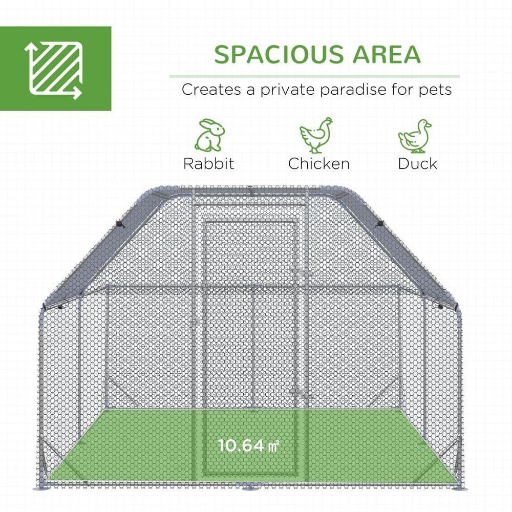 image-Chicken Run W/ Roof, Walk In Chicken Coop for 10-12 Chickens, Hen House