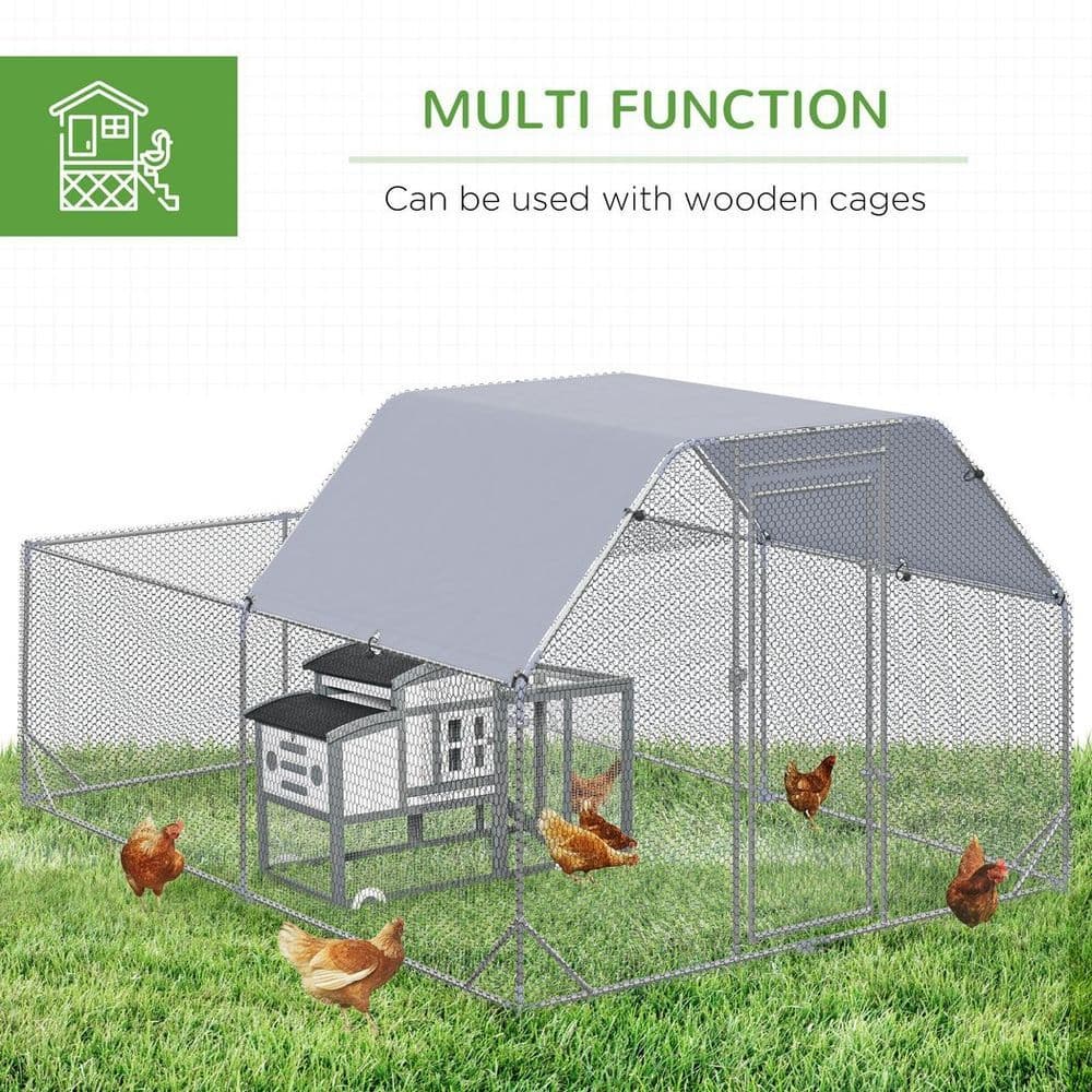 image-Chicken Run W/ Roof, Walk In Chicken Coop for 10-12 Chickens, Hen House