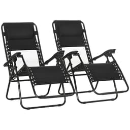 image-Foldable Garden Recliner Chair Set of 2 w/ Footstool & Headrest, Black