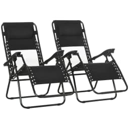 image-Foldable Garden Recliner Chair Set of 2 w/ Footstool & Headrest, Black