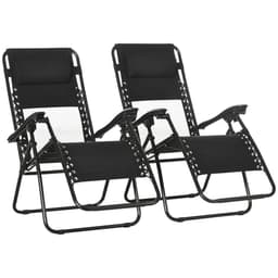 image-Foldable Garden Recliner Chair Set of 2 w/ Footstool & Headrest, Black
