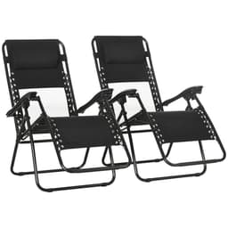 image-Foldable Garden Recliner Chair Set of 2 w/ Footstool & Headrest, Black