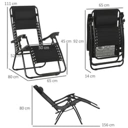image-Foldable Garden Recliner Chair Set of 2 w/ Footstool & Headrest, Black