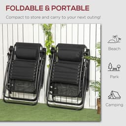 image-Foldable Garden Recliner Chair Set of 2 w/ Footstool & Headrest, Black