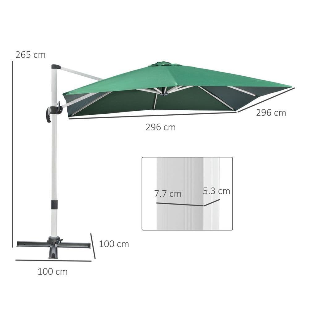 image-3 x 3(m) Cantilever Roma Parasol Garden Umbrella with Cross Base Green