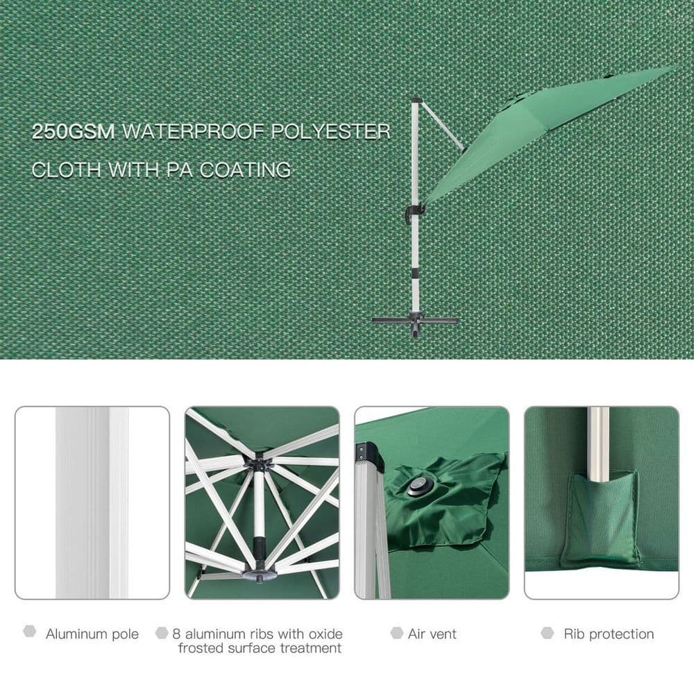 image-3 x 3(m) Cantilever Roma Parasol Garden Umbrella with Cross Base Green