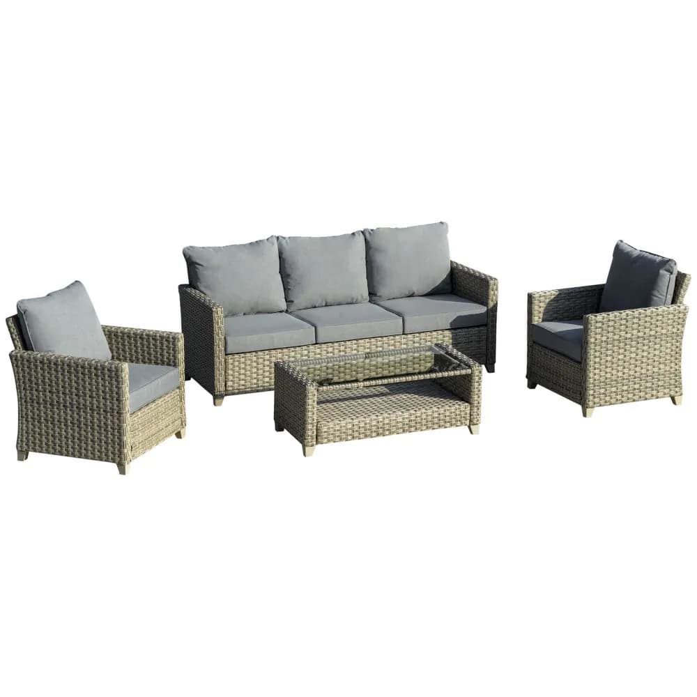 image-4 PCS Patio PE Rattan Sofa Set, Outdoor Conversation Furniture Set