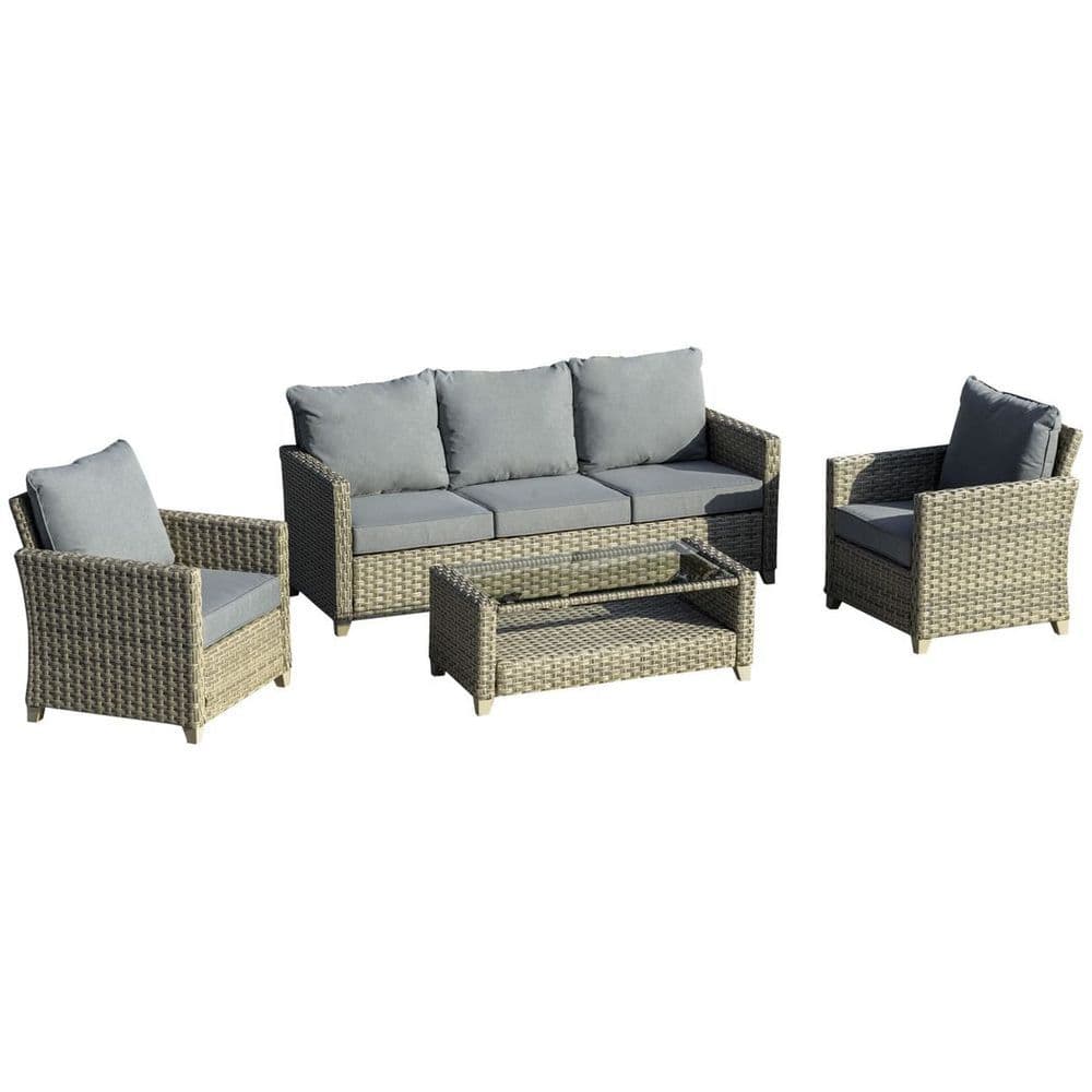 image-4 PCS Patio PE Rattan Sofa Set, Outdoor Conversation Furniture Set