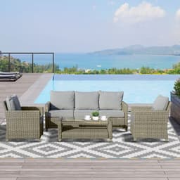 image-4 PCS Patio PE Rattan Sofa Set, Outdoor Conversation Furniture Set