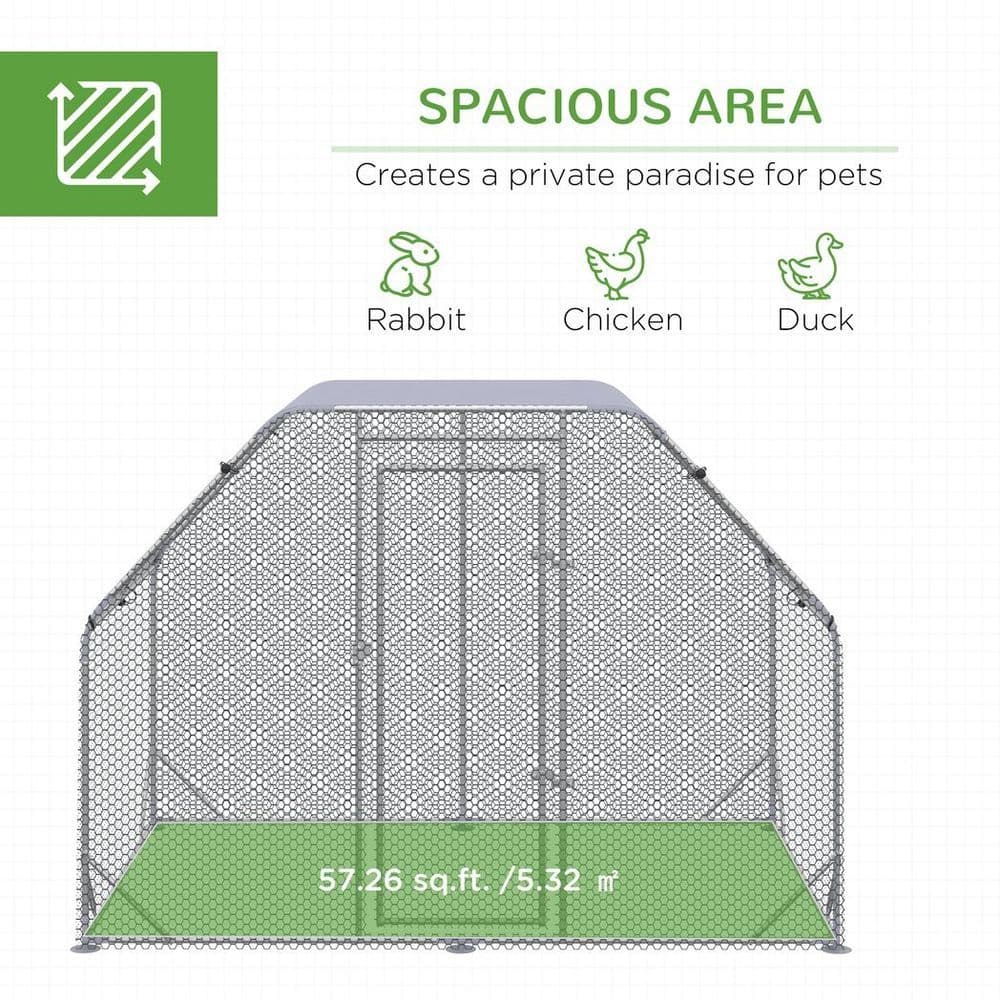 image-Chicken Run W/ Roof, Walk In Chicken Coop for 4-6 Chickens, Hen House