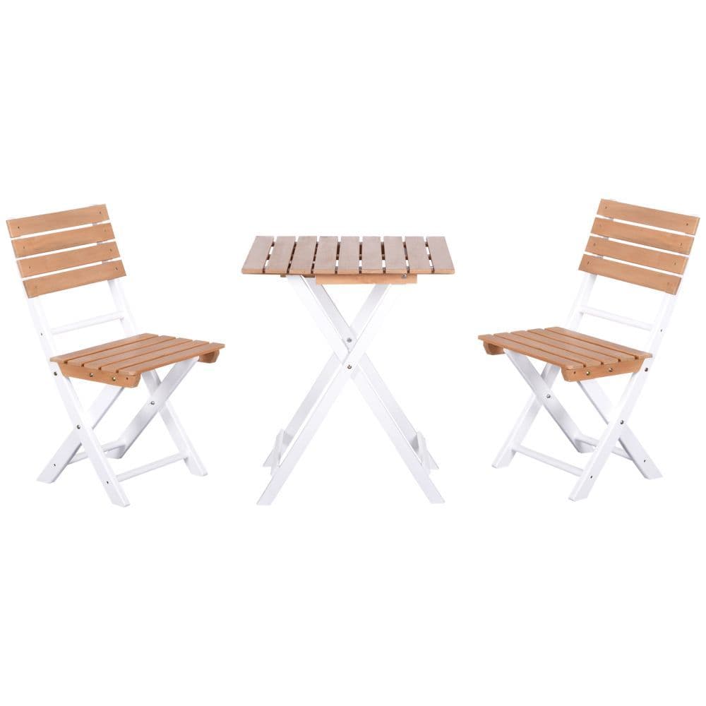 image-3Pcs Garden Bistro Set, Folding Outdoor Chairs and Table Set, Natural
