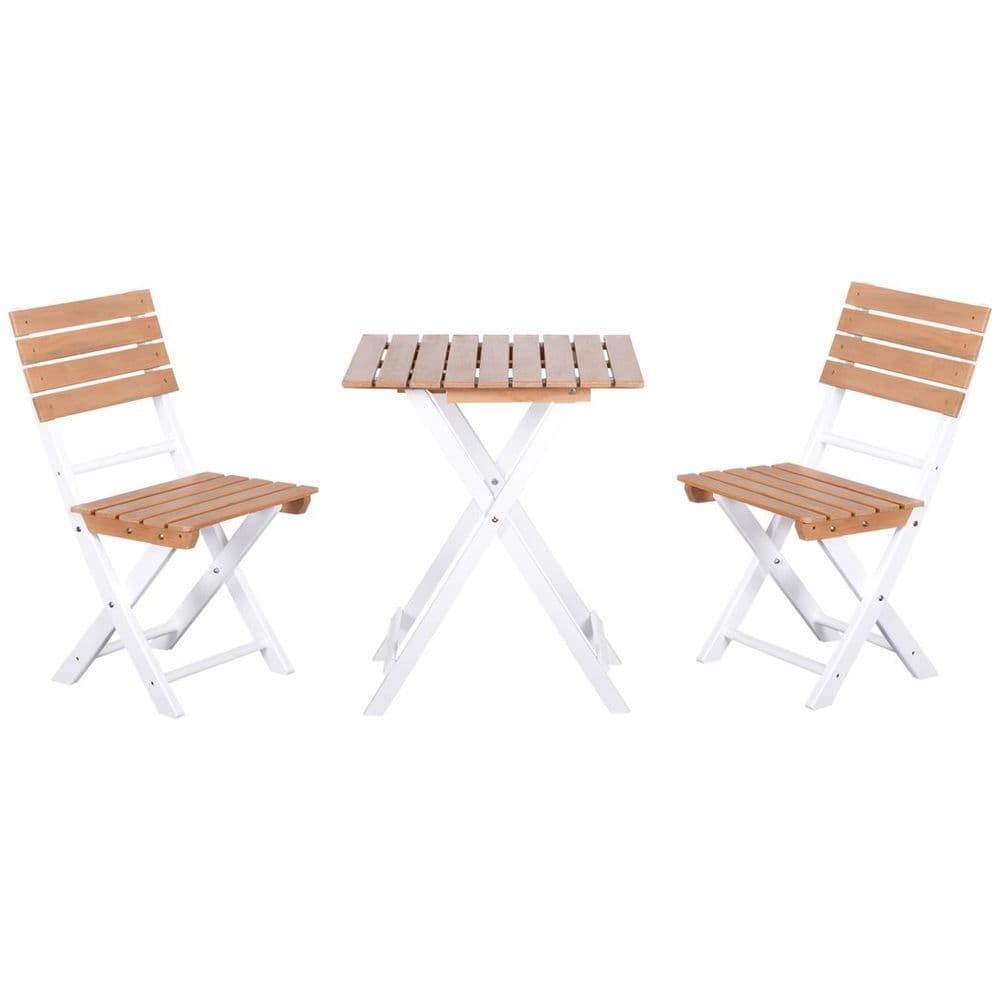 image-3Pcs Garden Bistro Set, Folding Outdoor Chairs and Table Set, Natural