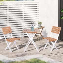 image-3Pcs Garden Bistro Set, Folding Outdoor Chairs and Table Set, Natural