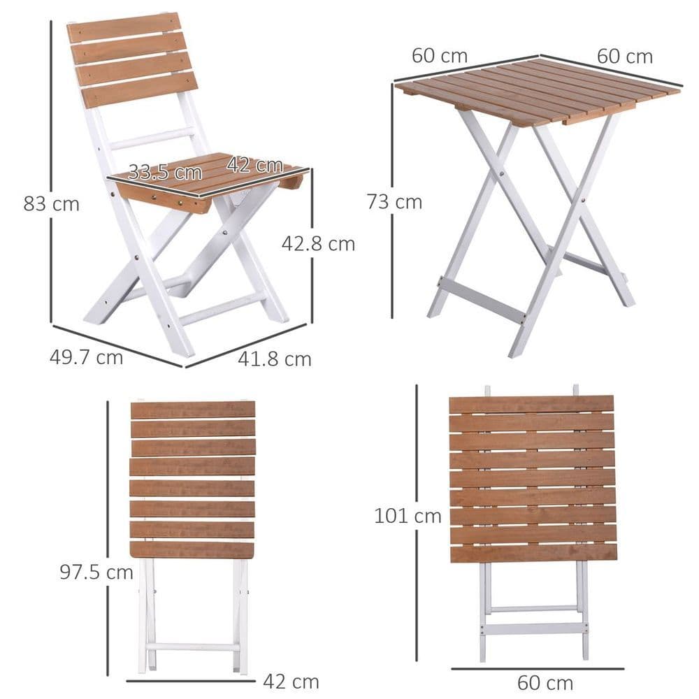 image-3Pcs Garden Bistro Set, Folding Outdoor Chairs and Table Set, Natural