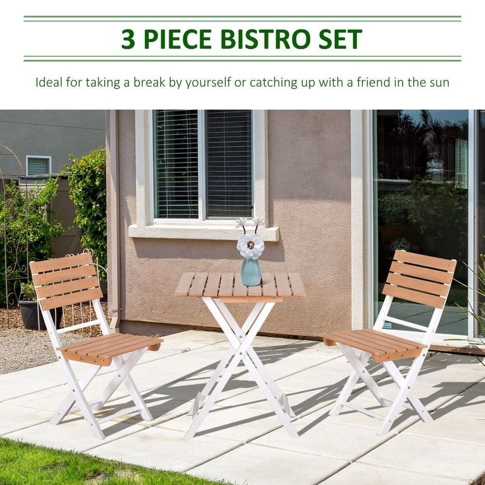 image-3Pcs Garden Bistro Set, Folding Outdoor Chairs and Table Set, Natural